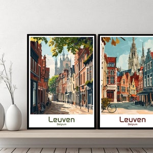 Leuven Belgia Plakat Podróż Wydruk Belgia Leuven Płótno Plakat Krajobraz Miejski Sztuka Projektant Ściana Belgia Retro Prezent Ilustracja