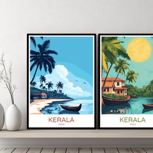Kerala India Poster Travel Print Kerala Malayalam Malabar Coast Canvas Wall Poster Paper Cityscape Designer Gift India Illustration Decor