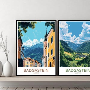 Bad Gastein Austria Poster Travel Print Badgastein Pongau Salzburg Canvas Wall Poster Cityscape Designer Gift Austria Illustration Decor