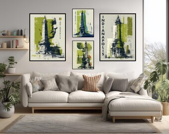 Impresión artística de póster tipográfico de Indianápolis, Indiana, decoración de pared minimalista del Medio Oeste, regalo de viaje moderno, impresión de ciudades de EE. UU., arte de las 500 Millas de Indianápolis