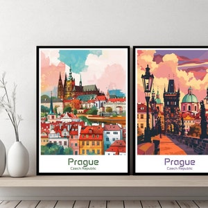 Prague Czech Republic Poster Travel Print Charles Bridge Prague Canvas Wall Poster Cityscape Designer Gift Czech Republic Illustration Decor