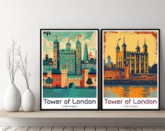 Póster de la Torre de Londres, póster de viaje de la Torre de Londres, lienzo, arte mural de paisaje urbano, pósteres de pared de diseñador, ilustración de la Torre de Londres, Inglaterra