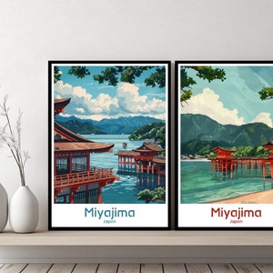 Miyajima, japon, impression de voyage, japon, Miyajima, toile, affiche murale, paysage urbain, designer, cadeau rétro, japon, illustration, décoration