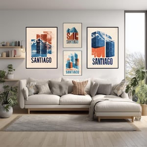 Santiago Chile Typografisches Reiseplakat Retro Modern Style Wand Kunst Druck Minimal Anden Berge Design für Haus oder Büro Dekor