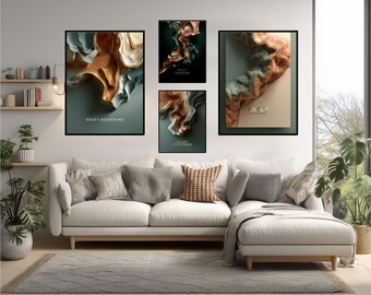 Rocky Mountains Abstract Poster Copper Green Topographic Map Art Modern Geometric Design Minimal Travel Wall Print North America