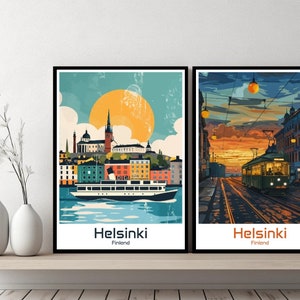 Helsinki Finland Poster Travel Print Finland Helsinki Canvas Poster Cityscape Art Designer Wall Finland Helsinki Retro Gift Illustration