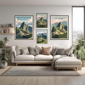 Machu Picchu Peru Minimalist Travel Poster With Ancient Inca Ruins And Retro ColorStory | Pastel Flat Design Printable Wall Art