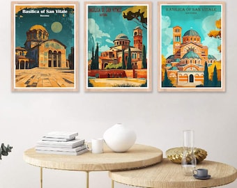 Basilica di San Vitale Italia Poster Viaggio Italia Basilica di San Vitale Stampa Poster su tela Paesaggio urbano Arte murale Poster da parete di design Arte italiana