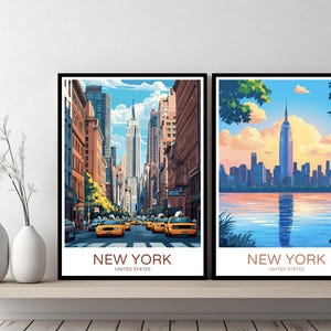 Póster de la ciudad de Nueva York, impresión de viaje, Nueva York, NYC, Empire State Building, lienzo, póster de pared, paisaje urbano, diseñador, regalo, ilustración de EE. UU., decoración