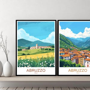 Abruzzo Italy Poster Travel Print Italy Abruzzo Pescara L'Aquila Canvas Wall Poster Cityscape Designer Retro Gift Italy Illustration Decor