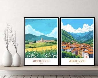 Abruzzo Italy Poster Travel Print Italy Abruzzo Pescara L'Aquila Canvas Wall Poster Cityscape Designer Retro Gift Italy Illustration Decor