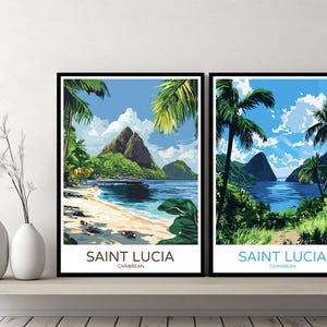 St. Lucia Karibik Insel Poster Reise Druck St. Lucia Strand Leinwand Wand Poster Stadtbild Designer Geschenk Karibik Illustration Dekor