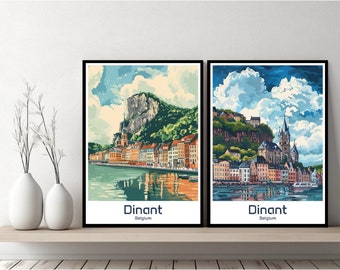 Cartaz de viagem da Bélgica Dinant, pôster em tela da Bélgica Dinant, paisagem urbana, arte de parede, designer, Bélgica, presente retrô, ilustração