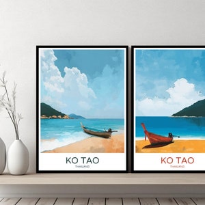 Ko Tao Thailand Poster Travel Print Chumphon Archipelago Ko Tao Canvas Wall Poster Cityscape Designer Retro Gift Thailand Illustration Decor