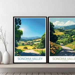 Sonoma Valley California Poster Travel Print Sonoma Valley San Francisco Canvas Wall Poster Cityscape Designer Gift USA Illustration Decor