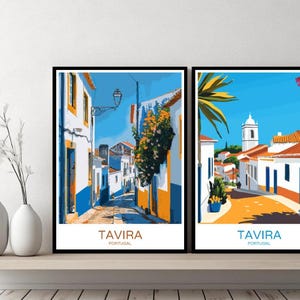 Tavira Portogallo Poster da viaggio Stampa Faro Tavira Algarve Spiaggia Tela Poster da parete Paesaggio urbano Designer Regalo Portogallo Illustrazione Decor