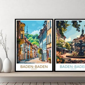 Baden-Baden Germany Poster Travel Print Baden-Baden Black Forest Canvas Wall Poster Cityscape Designer Gift Germany Illustration Decor