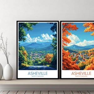 Asheville North Carolina Poster Travel Print Asheville United States Canvas Wall Poster Cityscape Designer Gift USA Illustration Decor