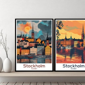 Stockholm Sweden Poster Travel Print Sweden Stockholm Canvas Poster Cityscape Art Designer Wall Sweden Retro Gift Illustration