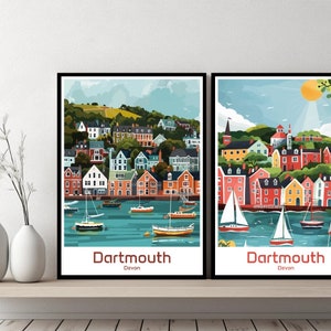 Dartmouth Devon Poster Travel Print England Dartmouth Canvas Poster Cityscape Designer Wall United Kingdom Retro Gift Illustration