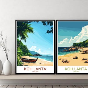 Koh Lanta Thailand Poster Travel Print Koh Lanta Krabi Saladan Canvas Wall Poster Cityscape Designer Retro Gift Thailand Illustration Decor