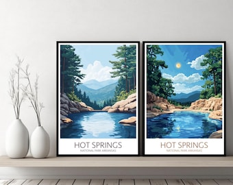 Cartaz de viagem do Parque Nacional de Hot Springs, Arkansas, Estados Unidos, tela de Hot Springs, arte de parede, presente de designer, ilustração digital, decoração