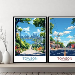 Towson Maryland Poster Travel Print United States Towson Skyline City Baltimore Canvas Wall Art Designer Gift Digital Illustration Decor