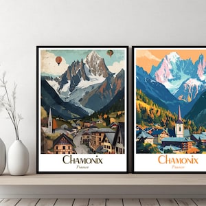 Chamonix Frankreich Poster Reise Frankreich Chamonix Print Canvas Poster Stadtbild Wandkunst Designer Wandposter Chamonix Alpen Illustration
