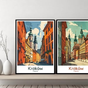 Kraków Poland Poster Travel Print Poland Kraków Canvas Poster Cityscape Art Designer Wall Poland Kraków Retro Gift Illustration