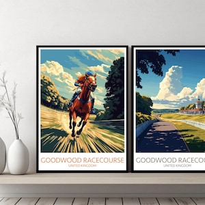 Goodwood Racecourse England Poster Travel Print West Sussex Goodwood Racecourse Canvas Wall Poster Cityscape Designer Gift Illustration