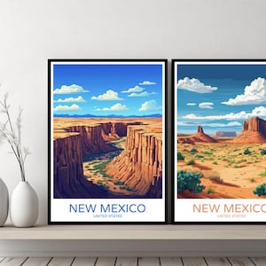 New Mexico Poster Travel Print United States New Mexico State Landscape Desert Canvas Wall Art Designer Gift USA Digital Illustration Decor