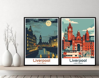 Liverpool Merseyside poster reizen Liverpool VK print canvas poster stadsgezicht kunst ontwerper muur Liverpool retro cadeau illustratie