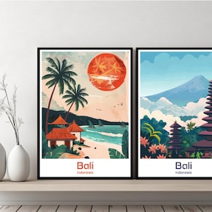 Bali Indonesia Poster Travel Print Indonesia Bali Canvas Wall Poster Cityscape Designer Retro Gift Indonesia Illustration Decor
