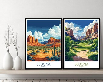 Sedona Arizona Pôster Viagem Impressão Estados Unidos Coconino Verde Valley Sedona Tela Arte de Parede Presente de Designer Ilustração Digital Decoração
