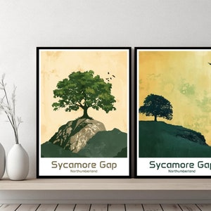 Sycamore Gap Northumberland Poster Travel Print Sycamore Gap Park Canvas Wall Poster Cityscape Designer Gift England Illustration Decor