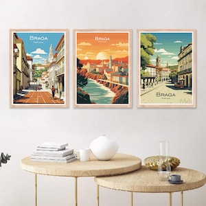 Braga Poster Reise Portugal Braga Druck Braga Leinwand Poster Stadtansicht Wandkunst Natur Sonne Meer Sonnenuntergang Braga Designer City Posters