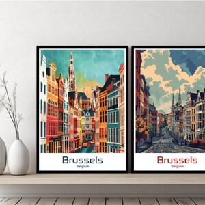 Brussels Belgium Poster Travel Print Belgium Brussels Canvas Poster Cityscape Art Designer Wall Belgium Retro Gift Illustration