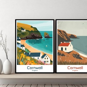 Cornwall England Poster Travel Print England Cornwall Beach Canvas Wall Poster Cityscape Designer Gift England Illustration Decor