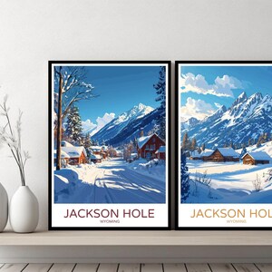 Jackson Hole Wyoming Plakat Reise-Druck Jackson Hole Ski-Resort Teton Leinwand-Wand-Plakat Stadtbild Designer Geschenk USA Illustration Dekor