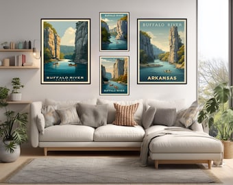 Buffalo River Arkansas Retro Art Print, Buffalo National River Travel Poster, Ozark Mountains Art, Arkansas River Home Decor, Nature Gift