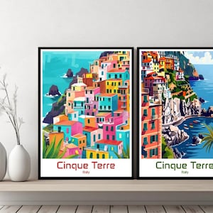 Cinque Terre Italy Poster Travel Print Cinque Terre Canvas Poster Cityscape Designer Wall Adventure Retro Gift Illustration Home Decor
