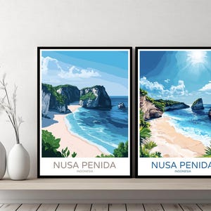 Nusa Penida Indonesia Poster da viaggio Stampa Nusa Penida Island Bali Poster su tela Paesaggio urbano Designer Regalo retrò Indonesia Illustrazione Decor