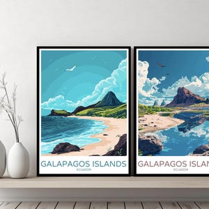 Galapagos Islands Ecuador Poster Travel Print Galapagos Ocean Turtles Canvas Wall Poster Cityscape Designer Gift Ecuador Illustration Decor