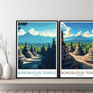 Borobudur Temple Magelang Poster Travel Print Borobudur Canvas Wall Poster Cityscape Designer Retro Gift Indonesia Illustration Decor