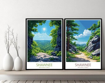 Shawnee National Forest Illinois Poster Travel Print Ozark Shawnee Hills Canvas Wall Poster Cityscape Designer Gift USA Illustration Decor