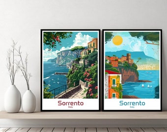 Sorrento Itália Pôster Viagem Itália Sorrento Nápoles Impressão em tela Pôster Paisagem urbana Arte de parede Designer Pôsteres de parede Ilustração de Sorrento