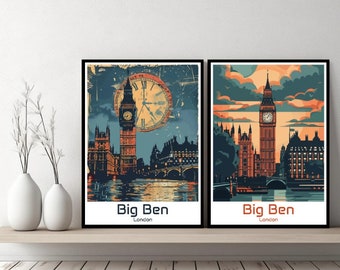 Póster del Big Ben de Londres, viaje, Londres, bolsa, Ben, impresión, lienzo, póster, paisaje urbano, arte de pared, pósteres de pared de diseñador, Big Ben, Inglaterra, ilustración
