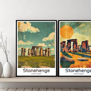 Stonehenge Vereinigtes Königreich Poster Reise Stonehenge Druck Leinwand Poster Stadtbild Kunst Designer Wand Stonehenge Retro Geschenk Illustration