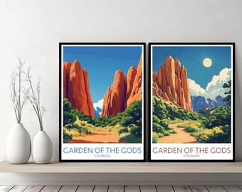 Pôster de viagem Garden of the Gods Colorado Springs, Denver, Colorado, tela, pôster de parede, paisagem urbana, presente de designer, EUA, ilustração, decoração