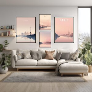 Paris Modern Travel Poster, Minimalist Wall Art With Eiffel Tower, Elegant City Illustration In Soft Pastel Colors, Contemporary Home Decor
